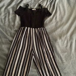 Black & White Stripe Off-the-Shoulder Jumpsuit Size Small